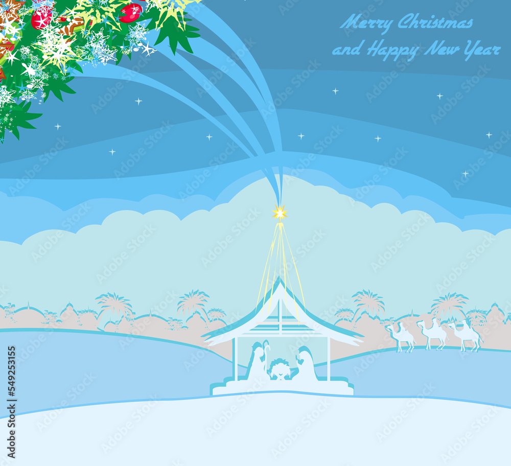 Birth of Jesus in Bethlehem - decorative Christmas card
