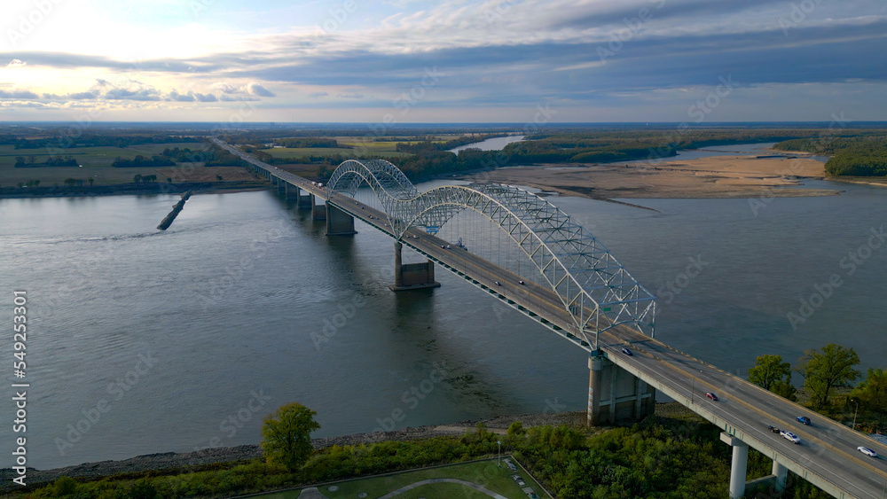 Hernando do Soto Bridge in Memphis over River Mississippi - aerial view
