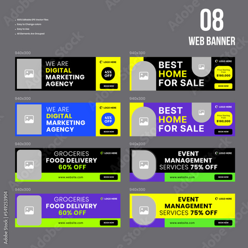 Multipurpose web banner design templates for social media posts, abstract design google ads web banner 