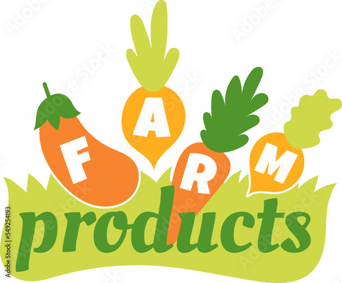 Fresh food farm label organic natural badge icon healthy vector isolated on w...