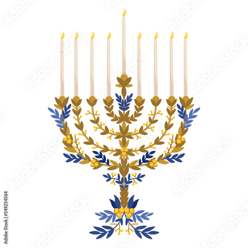 Florals menorah vector clipart. Jewish symbol illustration. Hanukkah holidays