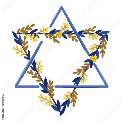 Florals star of David vector clipart. Jewish symbol illustration. Hanukkah holidays