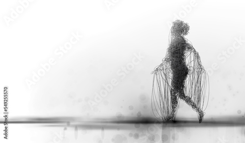 Human captured in metal chaotic wires. 3d conceptual illustration on white background.
