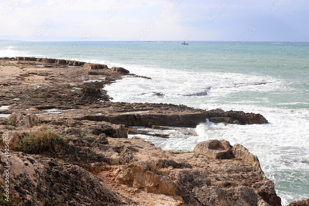 Coast of the Mediterranean Sea in northern Israel. Coast of the Mediterranean Sea in northern Israel.