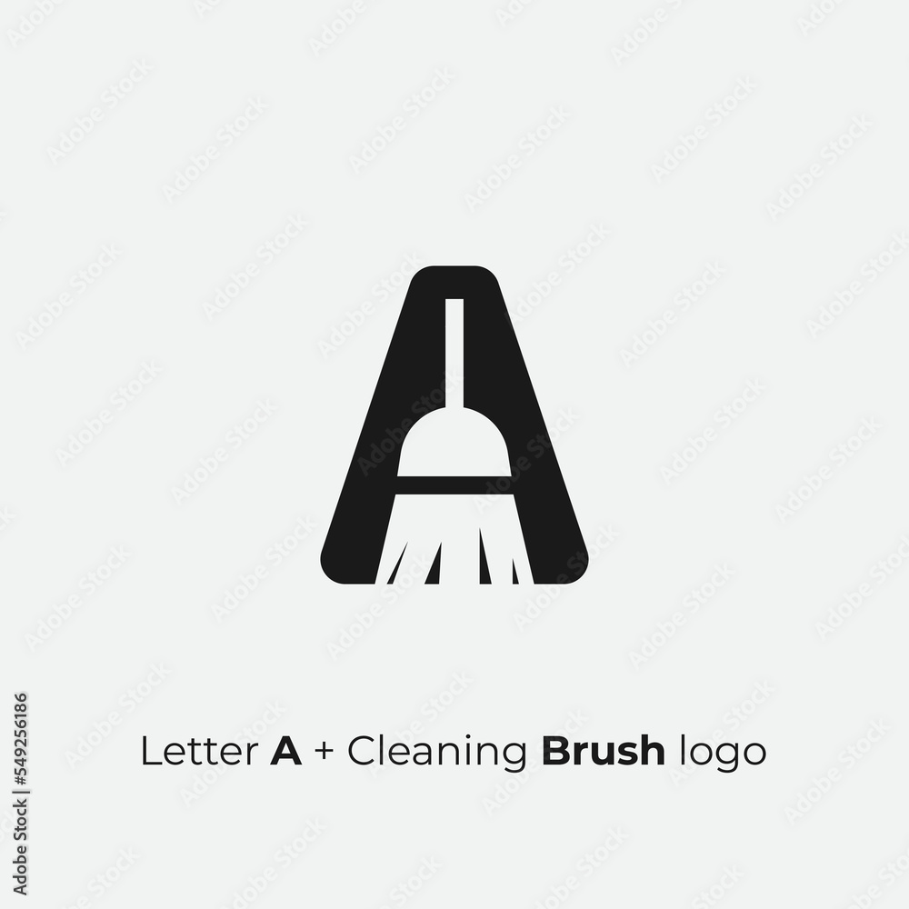 Letter A with negative space cleaning brush logo design Letter A with negative space cleaning brush logo design