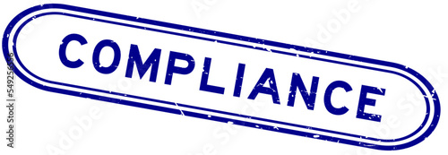 Grunge blue compliance word rubber seal stamp on white background