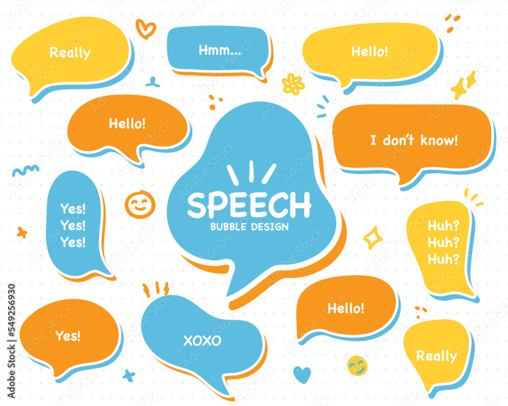 Set hand drawn speech bubbles. empty text box different shapes balloons