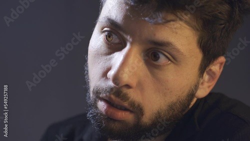 Lunatic man close-up.
Close-up of man with mental illness.
 photo