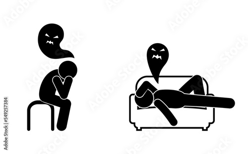 sad man with bad thoughts, bad mood icon