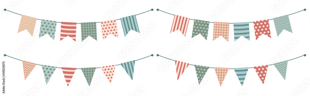 Cute pastel bunting set. Flags on rope. Can be used for card