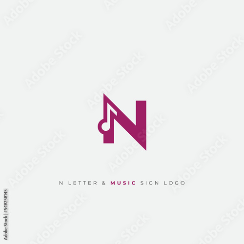 N letter and music note symbol logo icon simple clean and minimal
