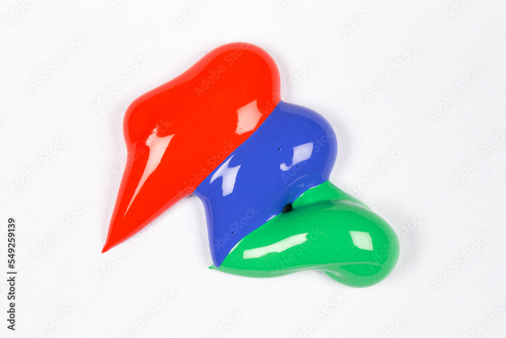 Acrylic green blue red paint on white paper Acrylic green blue red paint on white paper