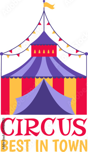 Label web banner welcome to the circus carnival slogan, badge tag celebration...