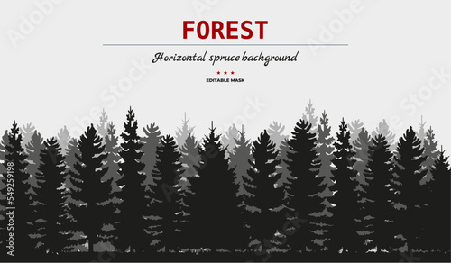 Vector silhouette of Treeline Spruce And Pines.Horizontal spruce background.Spruce treeline	