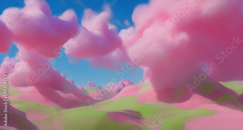 Digital Illustration Cloudscape Made From Cotton Candy