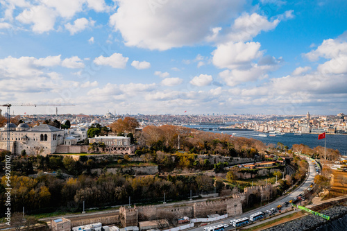 View from Sarayburnu coast, the historical peninsula and the domes of Topkapi Palace in Istanbul photo