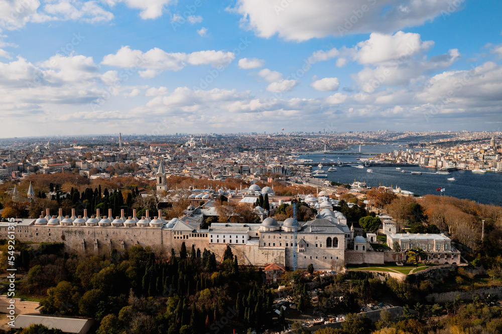 View from Sarayburnu coast, the historical peninsula and the domes of Topkapi Palace in Istanbul