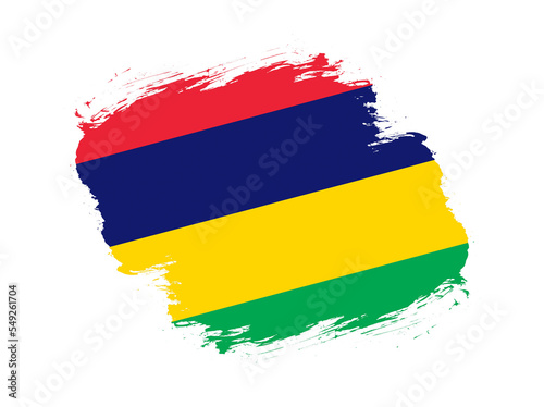 Stroke brush textured flag of mauritius on white background