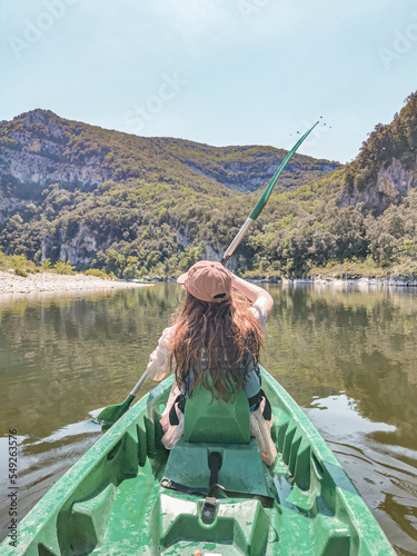 Tableau sur toile Woman kayaking in Ardèche in France.