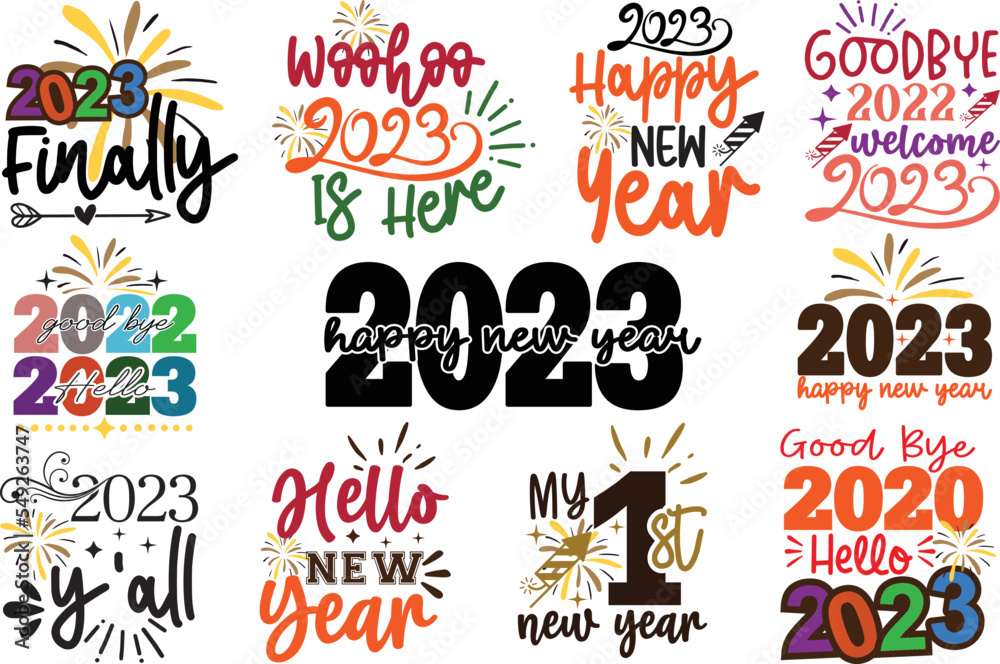 Obraz premium Happy New Year 2023 SVG Bundle Cut File