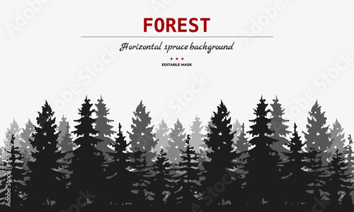 Vector silhouette of Treeline Spruce And Pines.Horizontal spruce background.Spruce treeline	