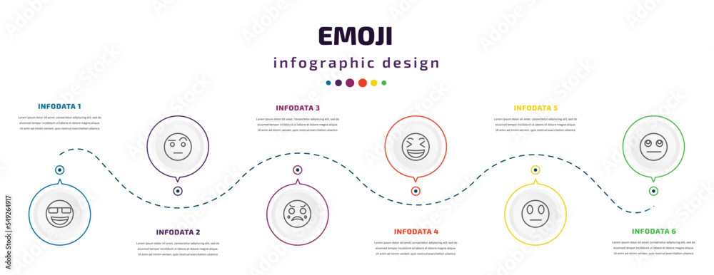 emoji infographic element with icons and 6 step or option. emoji icons such as nerd emoji, sceptic crying laughing suspicious thinking vector. can be used for banner, info graph, web, presentations. emoji infographic element with icons and 6 step or option. emoji icons such as nerd emoji, sceptic crying laughing suspicious thinking vector. can be used for banner, info graph, web, presentations.
