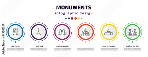 Foto monuments infographic template with icons and 6 step or option