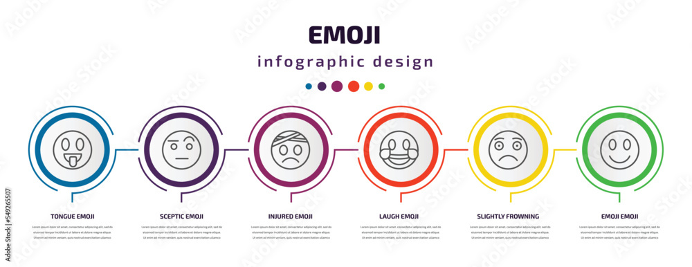 emoji infographic template with icons and 6 step or option. emoji icons such as tongue emoji, sceptic injured laugh slightly frowning vector. can be used for banner, info graph, web, presentations. emoji infographic template with icons and 6 step or option. emoji icons such as tongue emoji, sceptic injured laugh slightly frowning vector. can be used for banner, info graph, web, presentations.