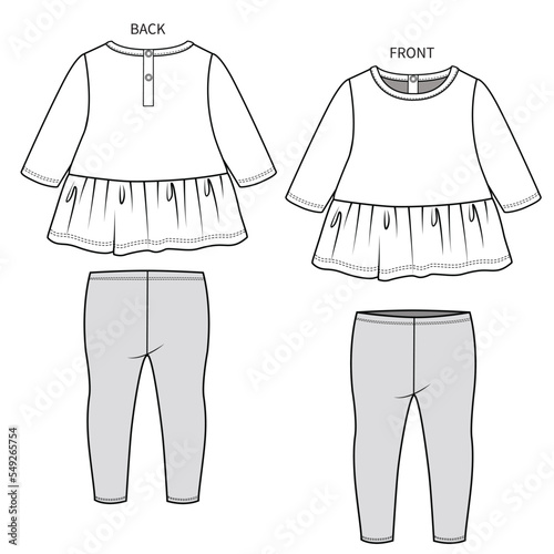 FRILL TOP WITH LEGGING SET FOR TODDLER GIRL AND BABY GIRL SET IN EDITABLE VECTOR