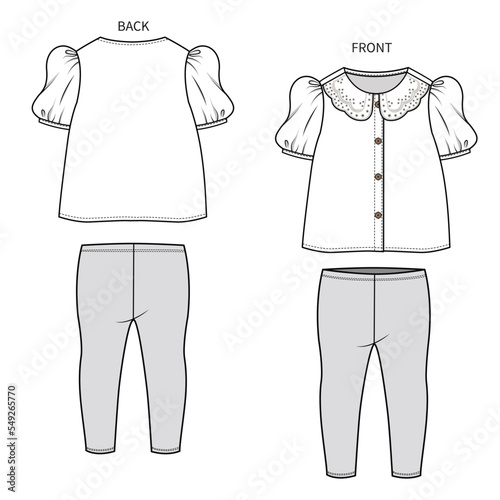 PUFF SLEEVES PETERPAN COLLAR TOP WITH LEGGING SET FOR TODDLER GIRL AND BABY GIRL SET IN EDITABLE VECTOR