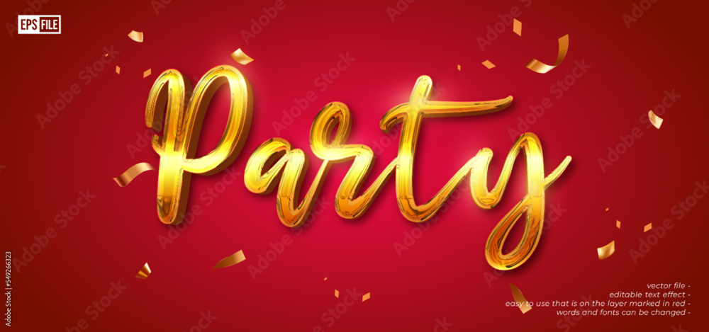 Party text with gold theme editable 3d style effect