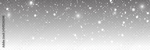 Panorama view falling snow vector isolated on transparent background