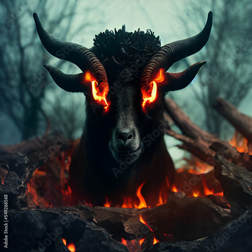 Wallpaper Mural Demonic evil goat with glowing eyes