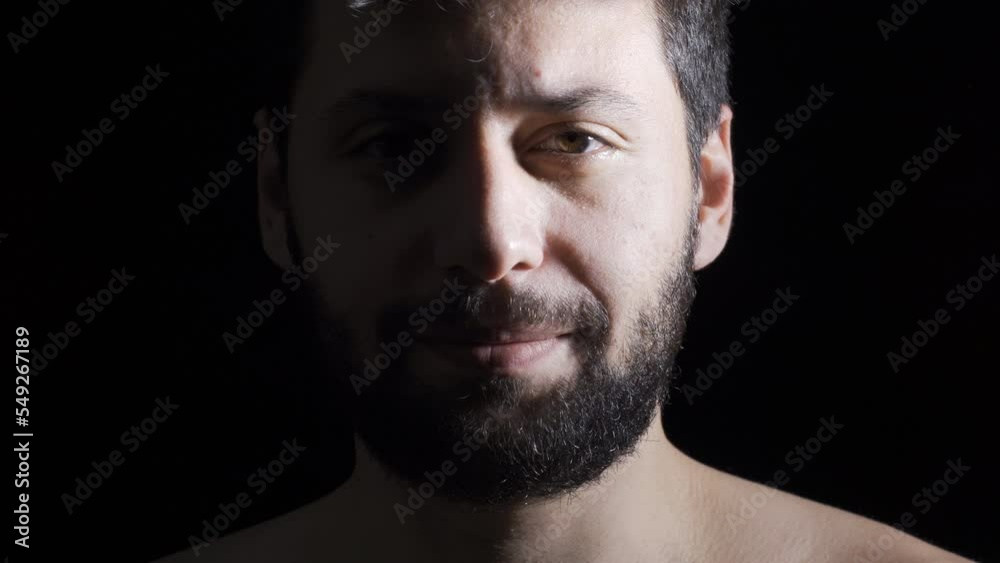Mental patient looking at camera in dark room.
Mentally ill man with psychological problems smiling looking at camera.
Mental patient looking at camera in dark room.
Mentally ill man with psychological problems smiling looking at camera.
