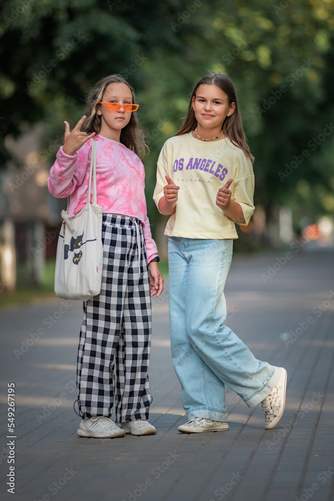Portrait of young beautiful sisters in a summer park. Portrait of young beautiful sisters in a summer park.