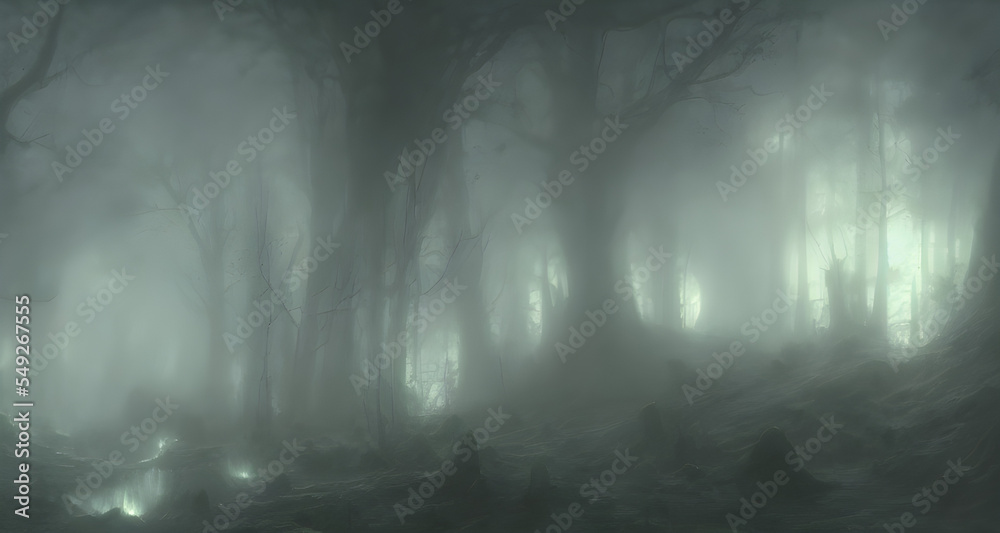 Digital Illustration Glowing Fog Forest