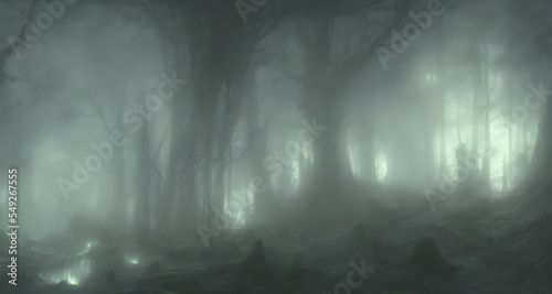 Digital Illustration Glowing Fog Forest