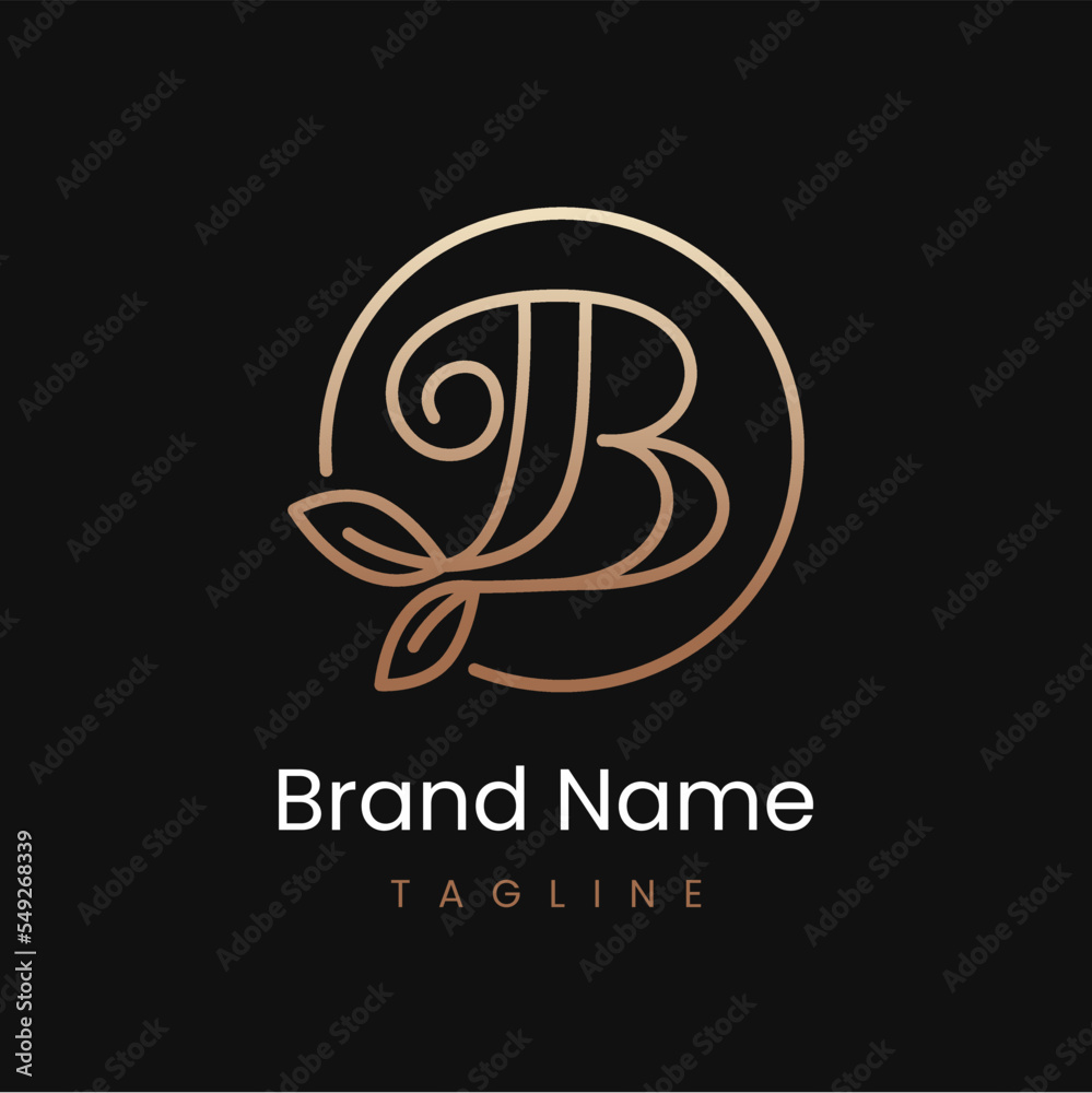 Letter B Leaf Elegant Luxury Logo Design in Circle Letter B Leaf Elegant Luxury Logo Design in Circle