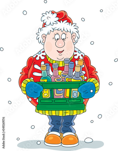 Funny shopper in a Santa ha...