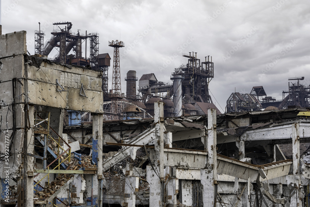 destroyed buildings of the workshop of the Azovstal plant in Mariupol Ukraine destroyed buildings of the workshop of the Azovstal plant in Mariupol Ukraine