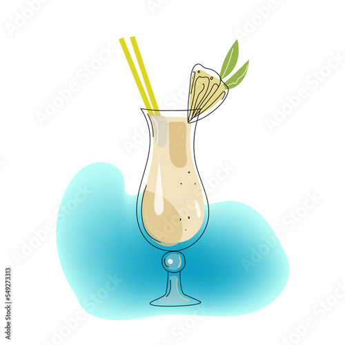 Pina colada alcohol cocktail, vector  colored doodle hand drawn sketch illustration.