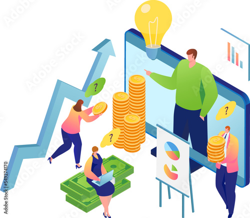 Woman, man character hold bag with clothes, banking save money bank 3d isometric vector illustration, isolated on white.