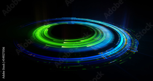 Glow swirl light effect. Circular lens flare. Abstract rotational lines. Power energy element. Luminous sci-fi. Shining neon lights. Magic arena. Swirl trail effect. Glint scene. Dynamic ellipse.