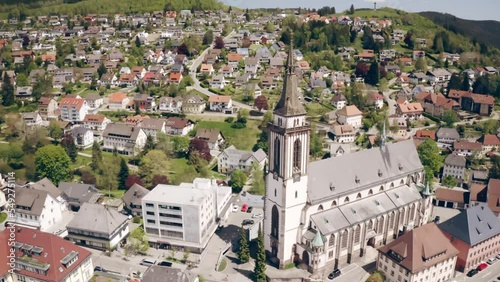 Aerial view of St. Jakobi church and buildings in Titisee Neustadt city in Germany photo