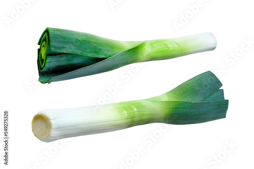 Close-up studio shot of organic leek isolated on a transparent background photo