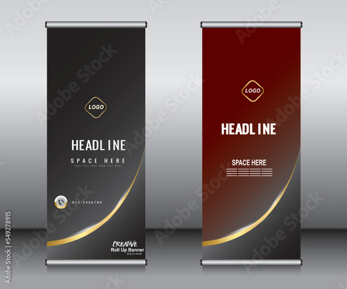 Roll up banner template design,banner layout, advertisement, pull up, polygon background.