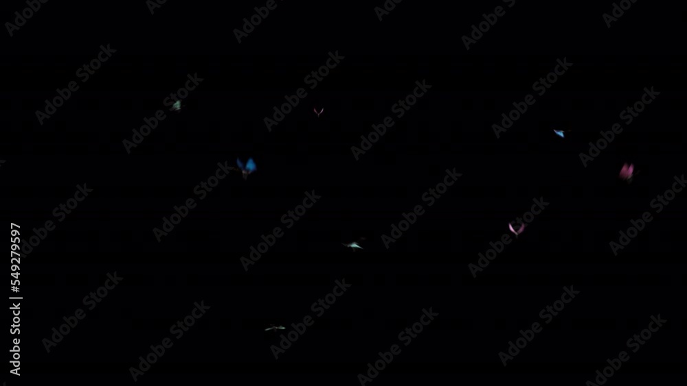 Flock of butterfly is flying random position in the air with 3D rendering include alpha matte.