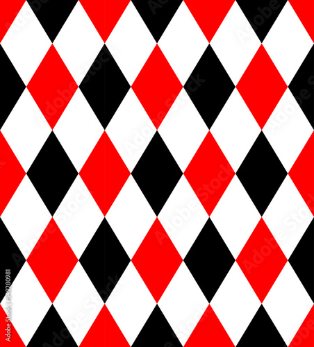 Red, black and white rhombuses. Abstract seamless pattern for design and textile
