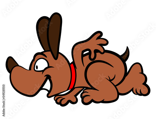 Cartoon illustration of little dog sniffing with its nose, and tracking a target. Best for sticker, logo, and mascot with pet themes