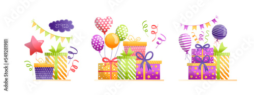 Gift box set for birthday surprise or christmas celebration, vector illustrat...